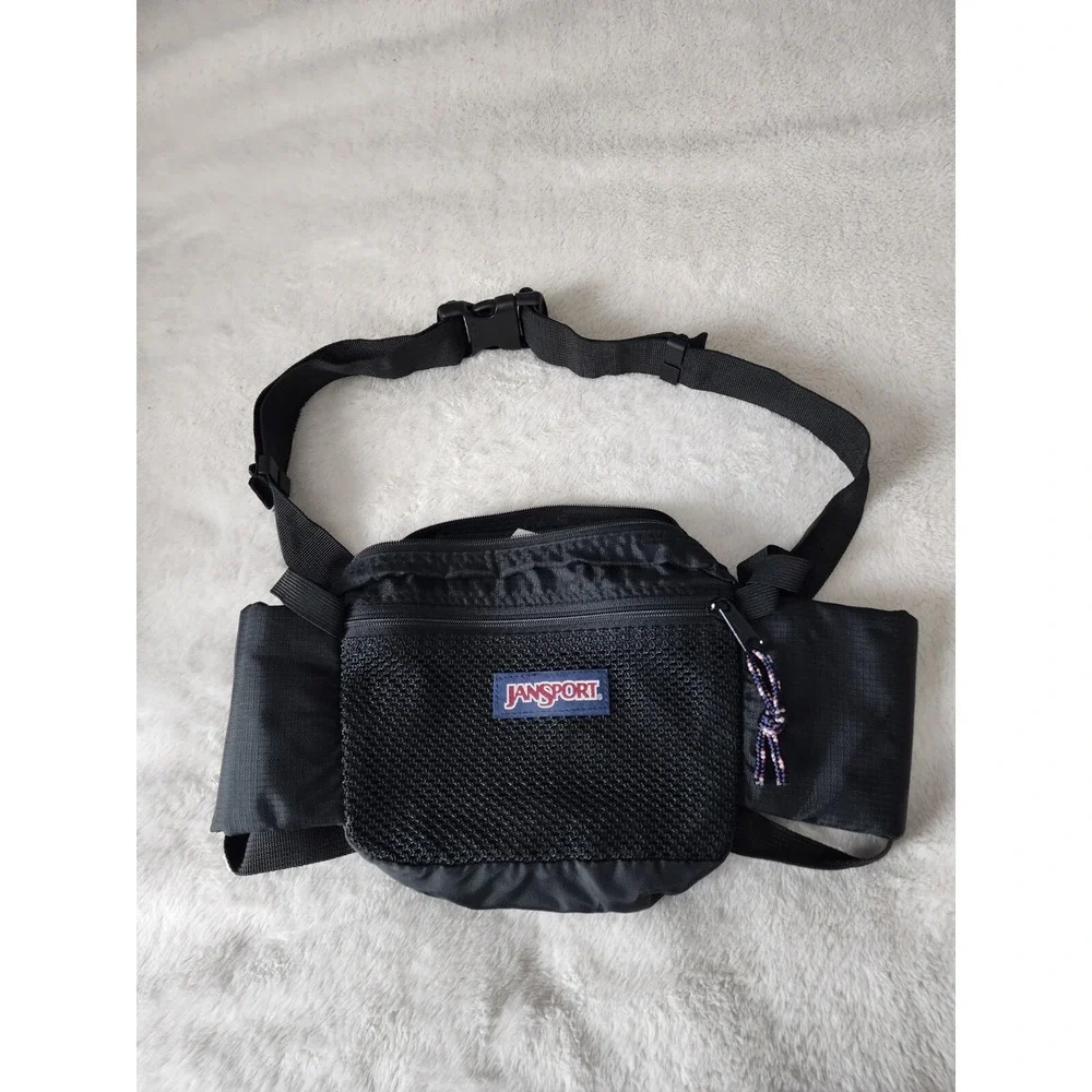 Vintage 90's Black Jansport Fanny Pack With 2 H2OBottle Pockets Adjustable Strap
